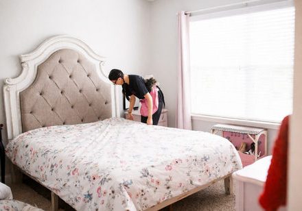 Freshly cleaned bedroom with the bed made